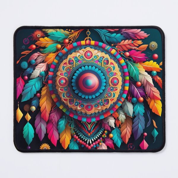 Item preview, Black background, colored indian mandala with leaves designed and sold by VeronicArt85.