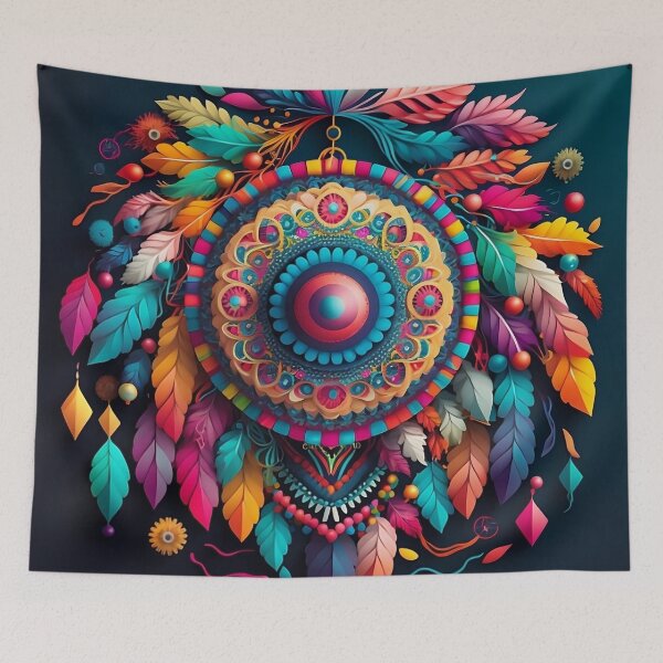 Item preview, Black background, colored indian mandala with leaves designed and sold by VeronicArt85.