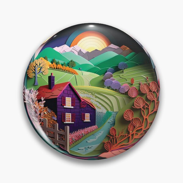 Item preview, beautiful country cabin in a sunset, paper cut style designed and sold by artpapercuts.