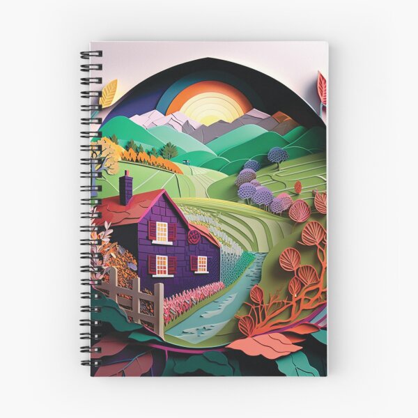 Item preview, beautiful country cabin in a sunset, paper cut style designed and sold by artpapercuts.