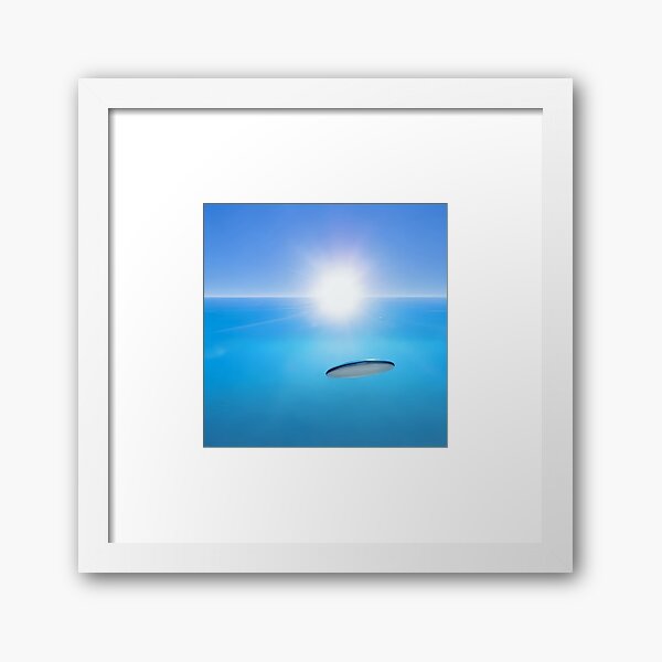 Giant UFO Flying Saucer Above Teal Ocean Glinting Sunlight Framed Art Print