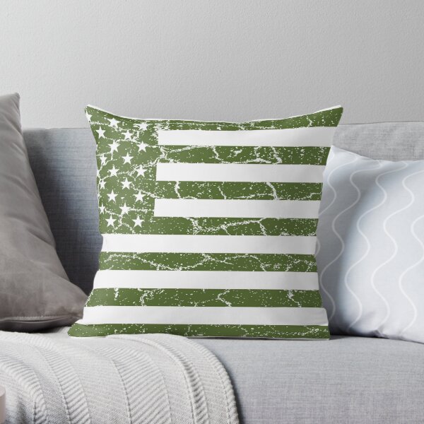 Olive Green American Flag Throw Pillow