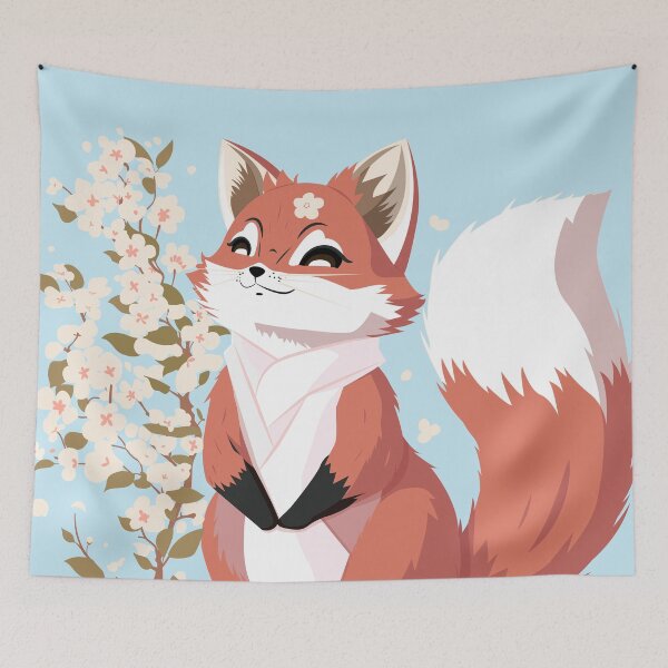 Item preview, Spring Blossom Red Fox Enjoy the Sunshine in Blue designed and sold by Moyanana.