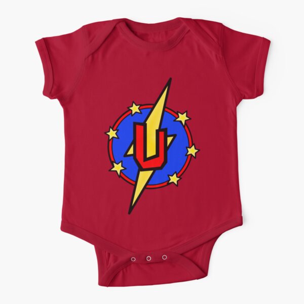 Cute Little SuperHero Geek - Super Letter U Short Sleeve Baby One-Piece