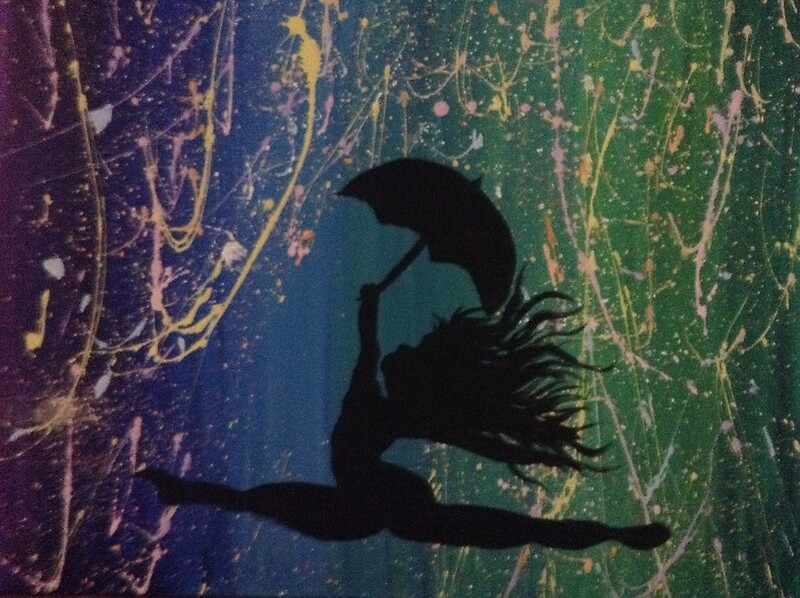Rainbow Girl Dancing In The Rain With Umbrella Acrylic Splatter Painting Art Print