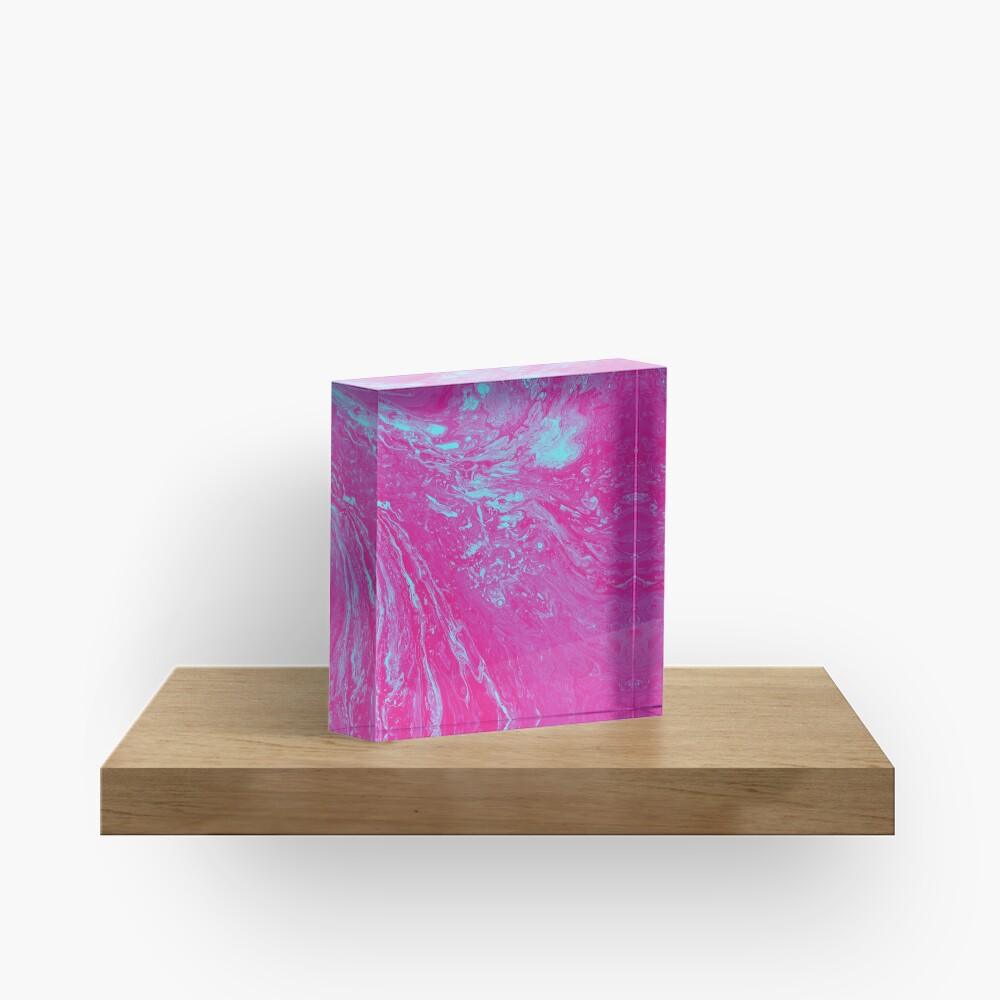 Flood of Pink & Turquoise - An Abstract Piece Acrylic Block