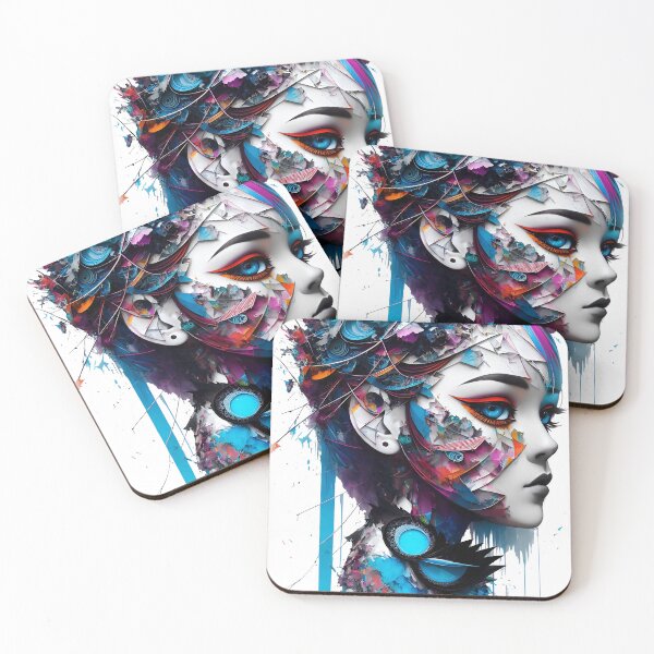 Item preview, Abstract geometrical girl, splash and paper fragments designed and sold by Inked-Attire.