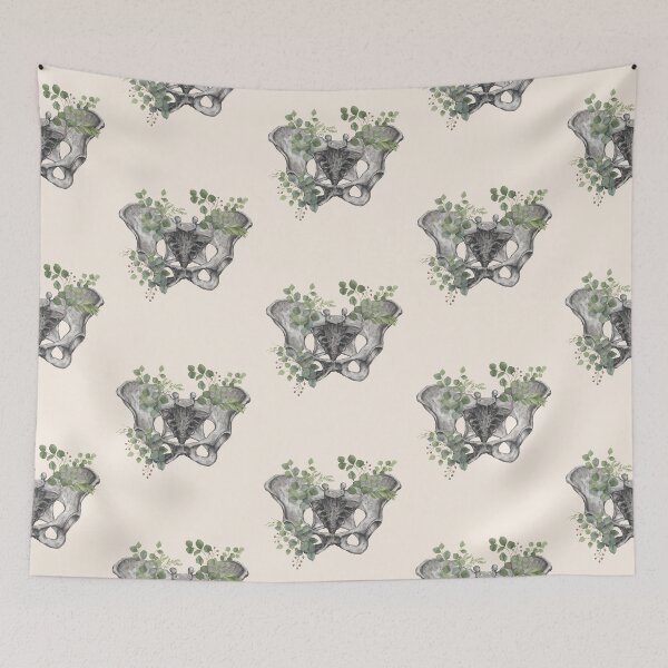 Item preview, Female pelvis, feminism, anatomy, anatomical art, female bones of the pelvis, Eucaliptus leaves anatomy  designed and sold by Collagedream.