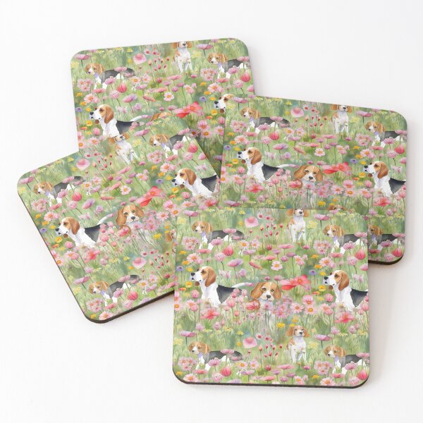 Item preview, Beagles in a field of wild flowers watercolor pattern designed and sold by Gerald Waters.