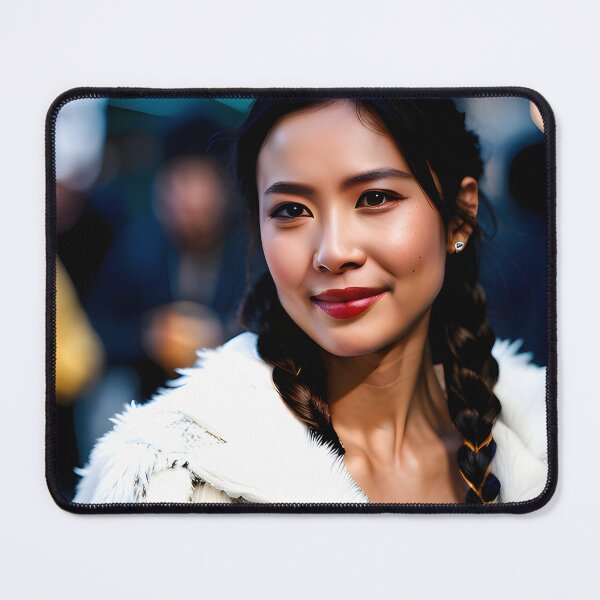 Item preview, woman wearing white fur smiling designed and sold by ptosis.
