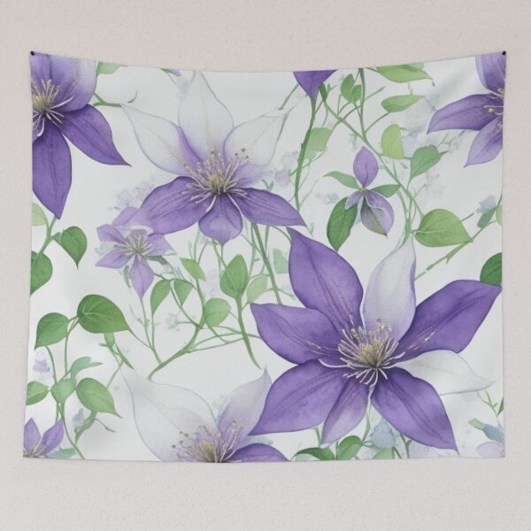 Item preview,  Purple Clematis Flowers - Beautiful Floral Wall Art Print. designed and sold by Vlad-Nik001.