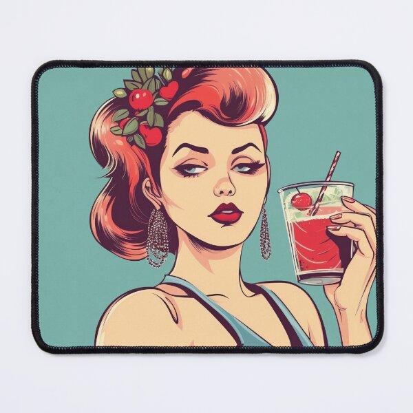Item preview, Pin up girl having smoothie on flat color background designed and sold by pristinha.