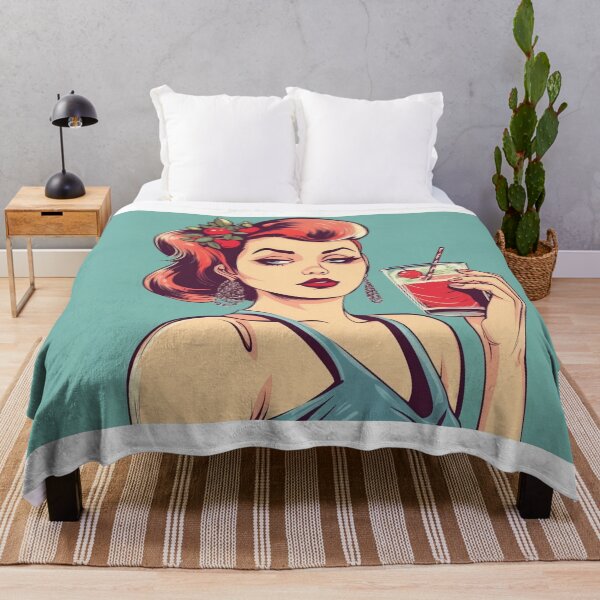 Item preview, Pin up girl having smoothie on flat color background designed and sold by pristinha.
