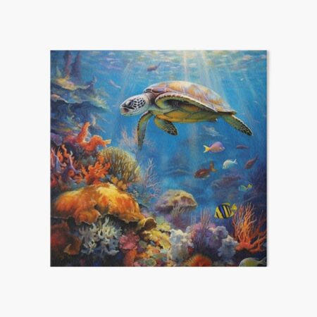Underwater sea turtle and corals Prints Art Board Print