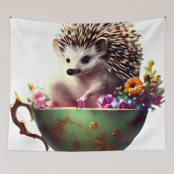 Item preview, Baby hedgehog in floral teacup designed and sold by ibelieveimages.