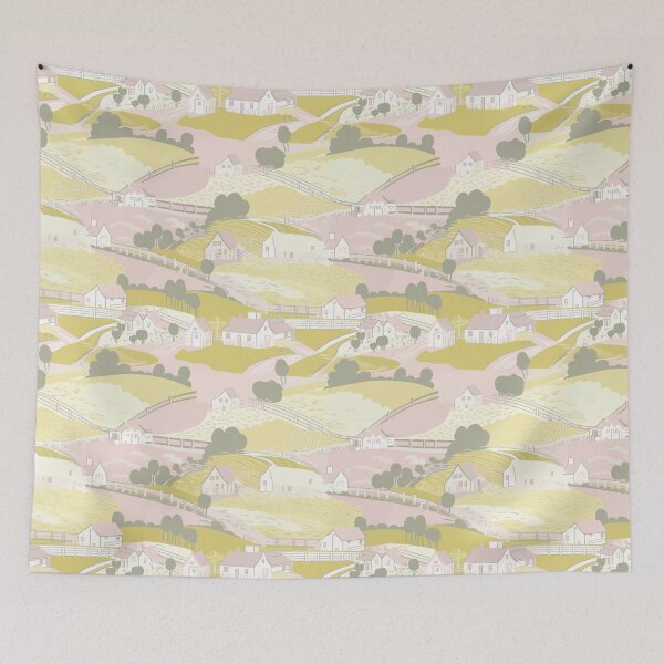 Item preview, Rolling hills pink yellow and green hilly landscape pattern designed and sold by Kentala.