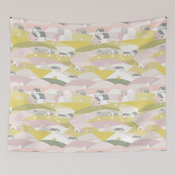 Item preview, Rolling hills pink yellow and green hilly landscape pattern designed and sold by Kentala.