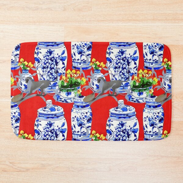 Item preview, Monkey and chinoiserie jars on red designed and sold by SophieClimaArt.