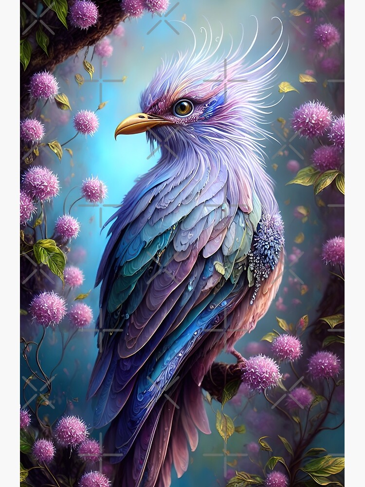 Blue Jay and his Purple Flower - Bird Art - Posters and Art Prints