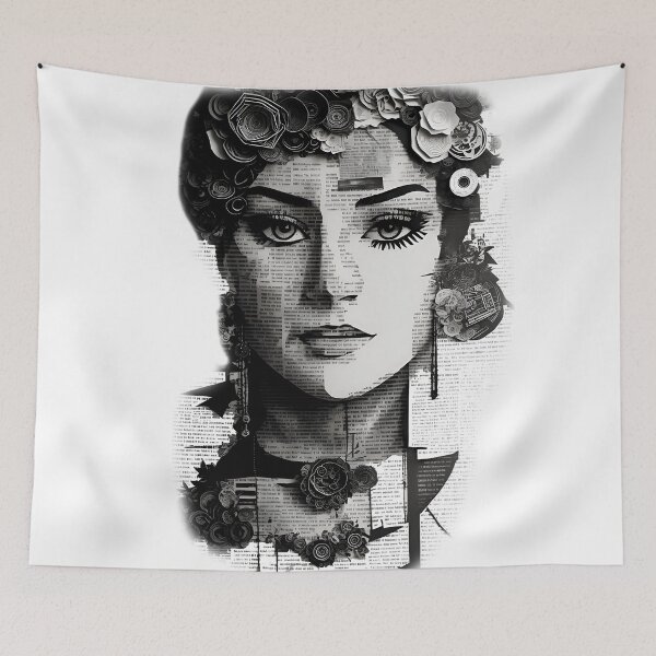 Item preview, Woman's face on Collage of book, magazine designed and sold by Inked-Attire.