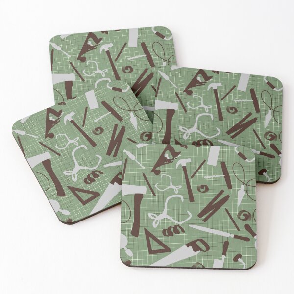 Item preview, Carpenters Tools in Green, Woodworking Pattern, Craftsman Gift designed and sold by TheTradesStore.
