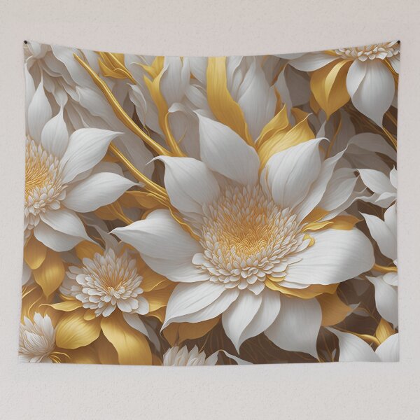 Item preview, Luxury gold and white flowers pattern designed and sold by Inked-Attire.
