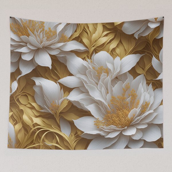 Item preview, Pattern luxury gold and white flowers designed and sold by Inked-Attire.
