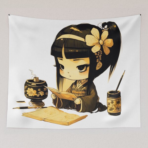 Item preview, Japanese Schoolgirl Studying - Cute Anime Art designed and sold by JojoArtEvo.