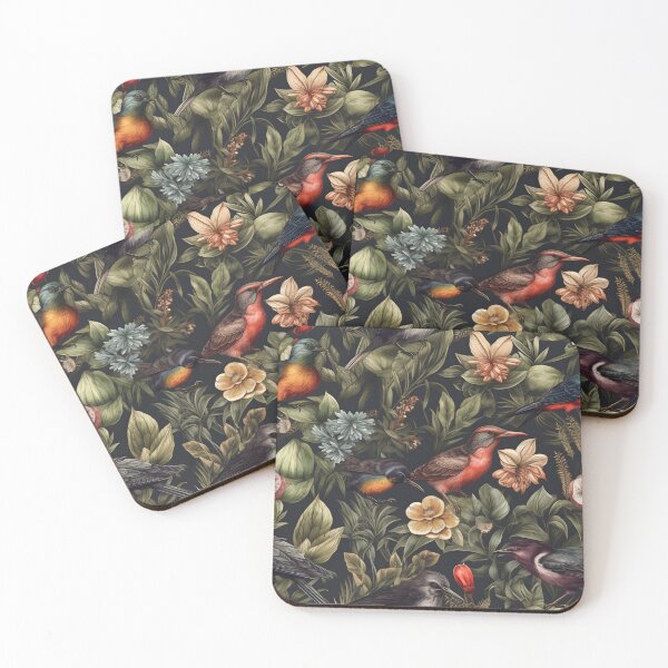 Item preview, Tropical Birds in a Jungle Forest - Colorful Flowers and South Pacific Vibe designed and sold by lolomastudio.