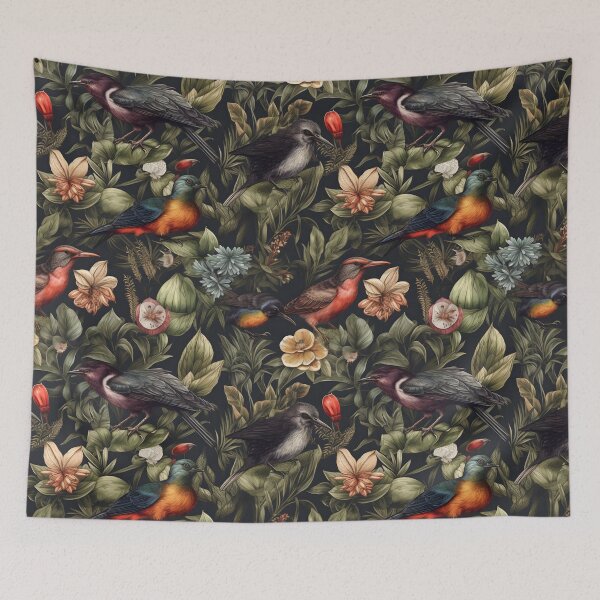 Item preview, Tropical Birds in a Jungle Forest - Colorful Flowers and South Pacific Vibe designed and sold by lolomastudio.