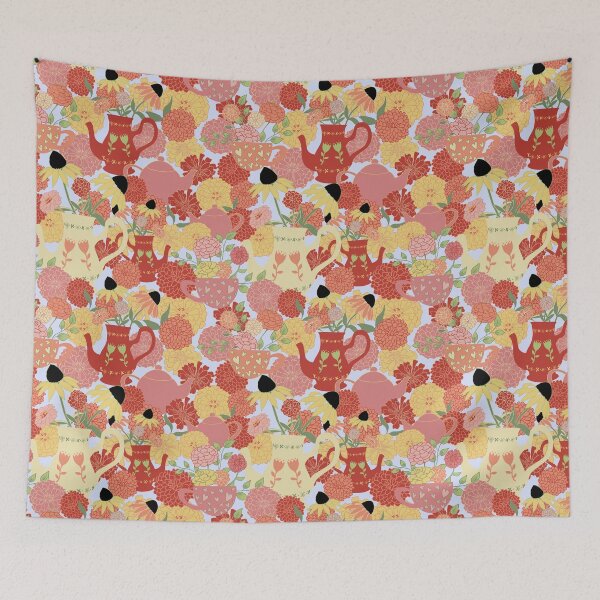 Item preview, Teapots and Zinnias designed and sold by Katherine Mills .