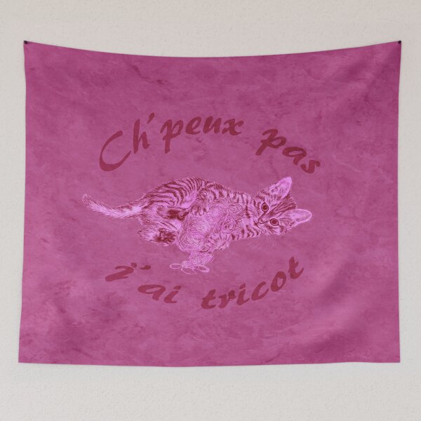 Item preview, Chaton à la pelota - marbled pink version, text in French designed and sold by SylvieG18.