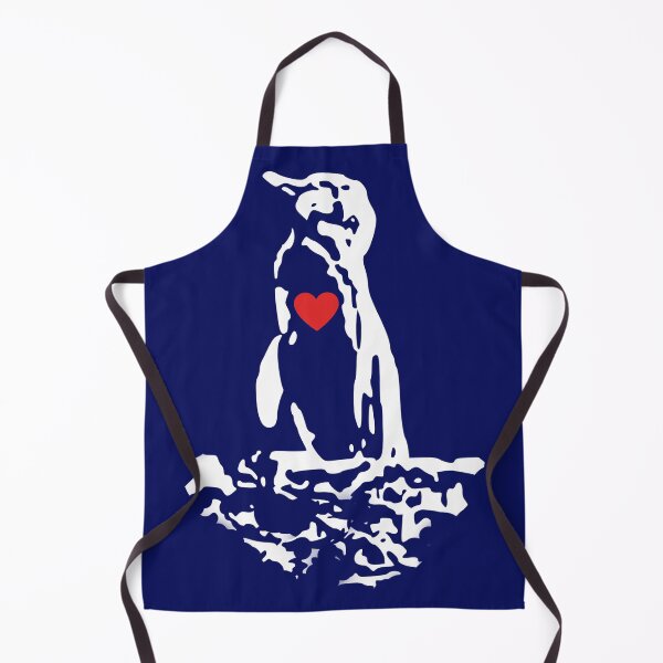 Artikelvorschau, Dark Blue #060D5B Background Galapagos Penguin White Penguin with Red Heart entworfen und verkauft von SBPenguins.