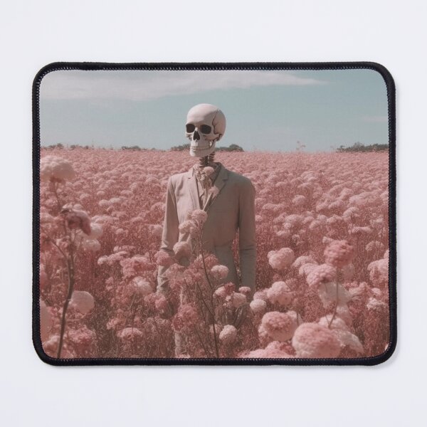 Item preview, Skeleton in a field of pink flowers designed and sold by PinkPinkArts.
