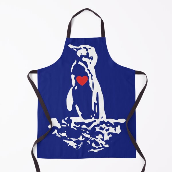 Artikelvorschau, Blue #0F1D7B Background Galapagos Penguin White Penguin with Red Heart entworfen und verkauft von SBPenguins.