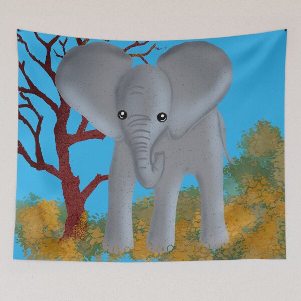 Item preview, baby elephant blue background designed and sold by Artful Things.