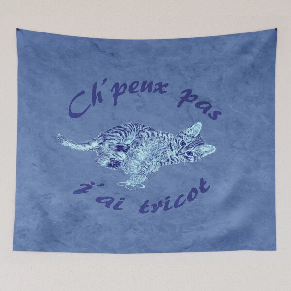 Item preview, Chaton à la pelota - blue marbled version, text in French designed and sold by SylvieG18.