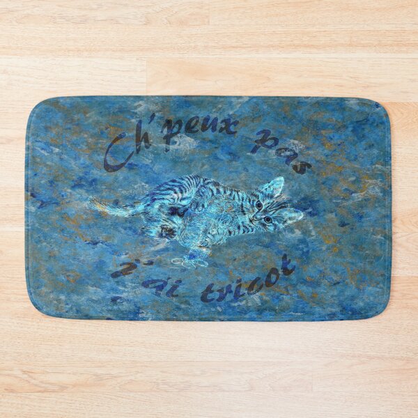 Item preview, Chaton à la pelota - blue-gold marbled version, text in French designed and sold by SylvieG18.