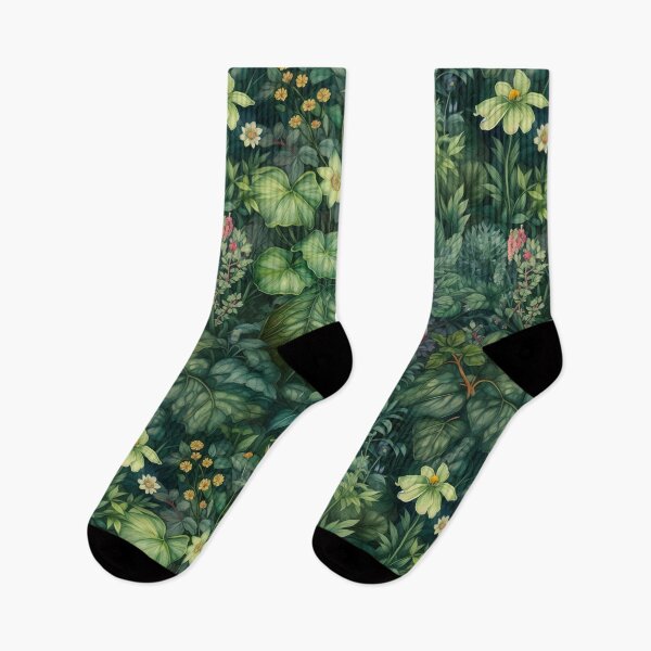 Item preview, Seamless nature pattern with painting green leaves with wildflowers on lawn designed and sold by SeamlessGuru.