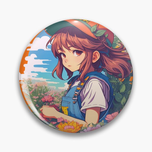 Item preview, Redhead Girl in Denim Overalls Surrounded by Flowers designed and sold by modernaarte.