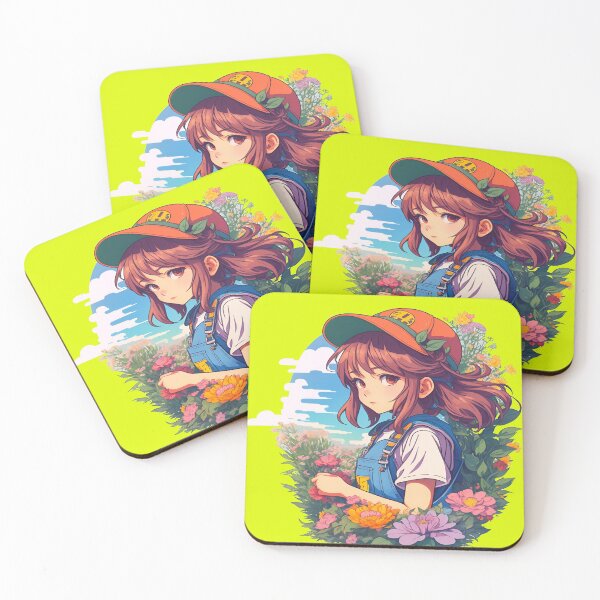 Item preview, Redhead Girl in Denim Overalls Surrounded by Flowers designed and sold by modernaarte.