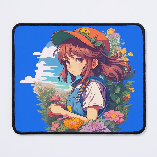 Item preview, Redhead Girl in Denim Overalls Surrounded by Flowers designed and sold by modernaarte.
