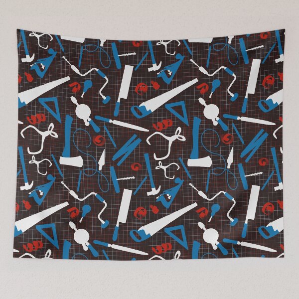 Item preview, Carpenters Tools in Red and Blue, Woodworking Pattern, Craftsman Gift designed and sold by TheTradesStore.