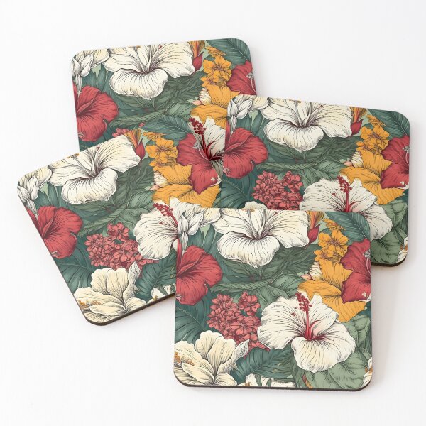 Item preview, Luxe Hibiscus Floral Design in White, Red, and Orange - Modern, Detailed, and Bright designed and sold by lolomastudio.