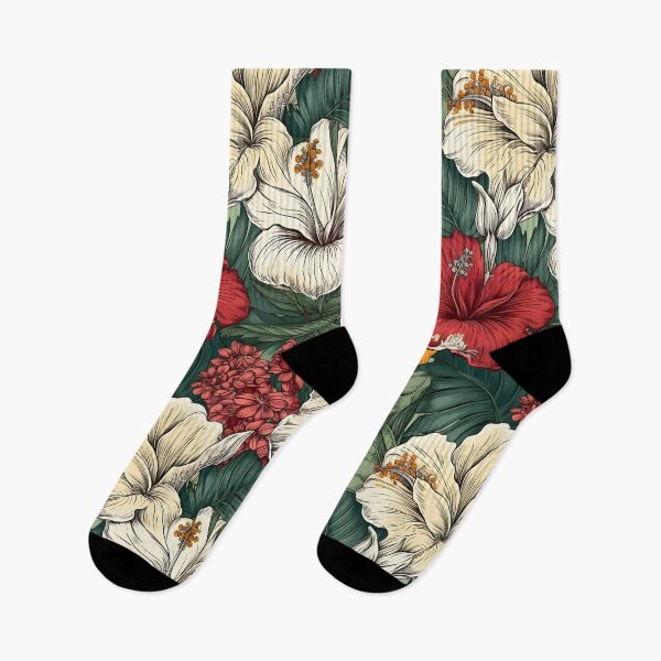 Item preview, Luxe Hibiscus Floral Design in White, Red, and Orange - Modern, Detailed, and Bright designed and sold by lolomastudio.