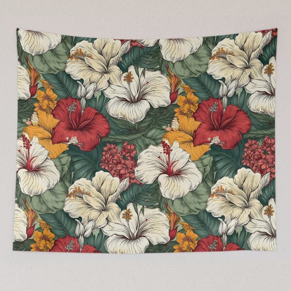 Item preview, Luxe Hibiscus Floral Design in White, Red, and Orange - Modern, Detailed, and Bright designed and sold by lolomastudio.