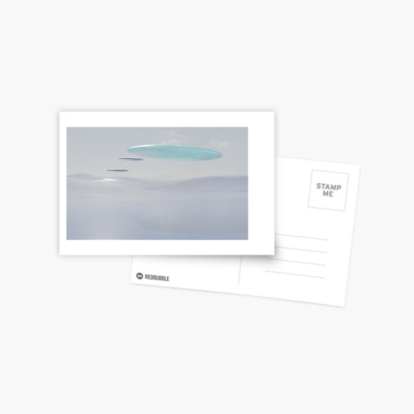 Glowing Silver Mile Wide Flying Saucers Above Ocean Mist Postcard