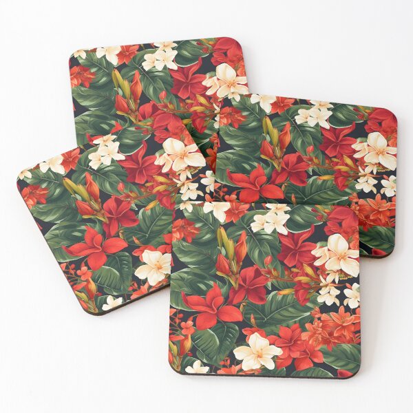 Item preview, Luxe Tropical Flowers White, Red, and Orange - Modern, Detailed, and Bright designed and sold by lolomastudio.