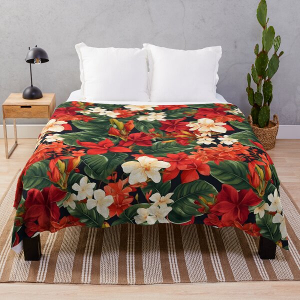 Item preview, Luxe Tropical Flowers White, Red, and Orange - Modern, Detailed, and Bright designed and sold by lolomastudio.