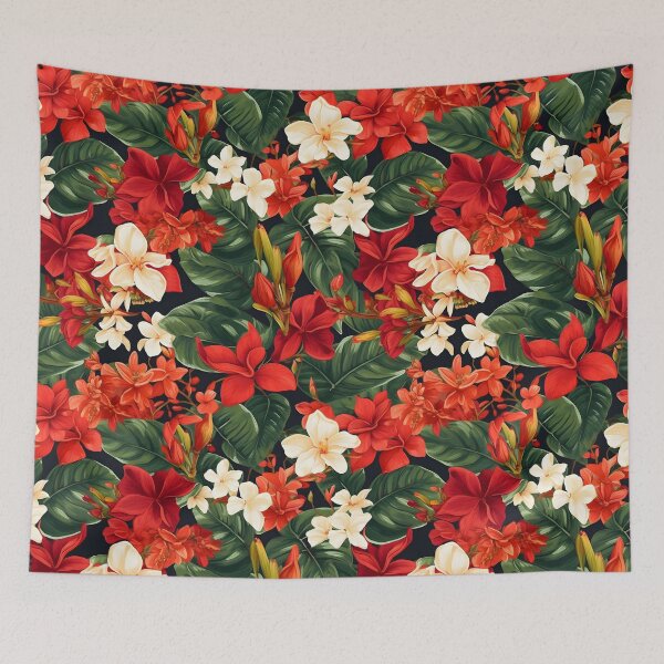 Item preview, Luxe Tropical Flowers White, Red, and Orange - Modern, Detailed, and Bright designed and sold by lolomastudio.